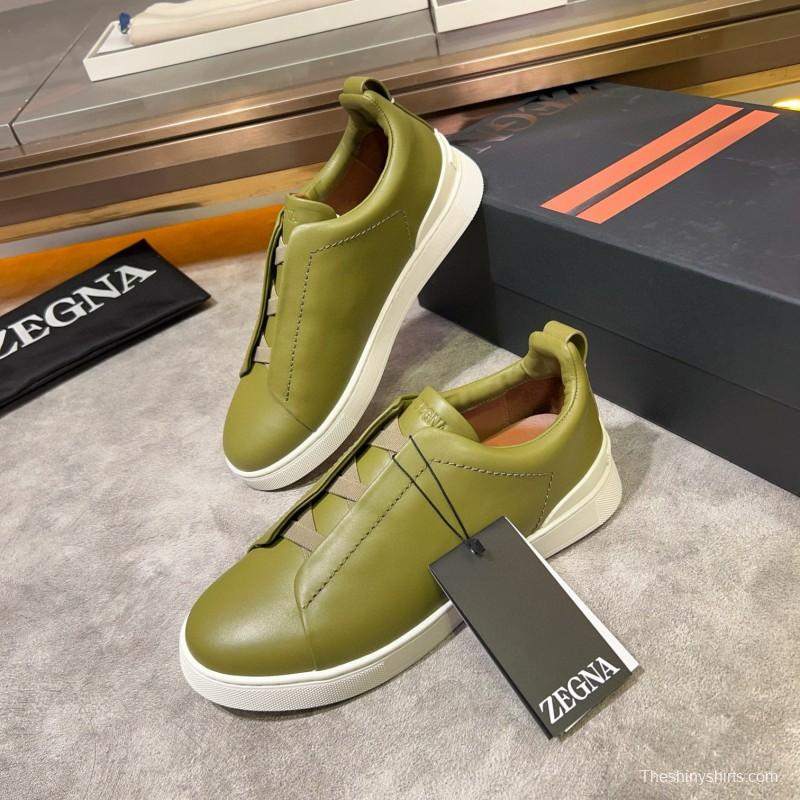 2024 Men Ermenegildo Zegna Olive Green Calfskin Sneakers