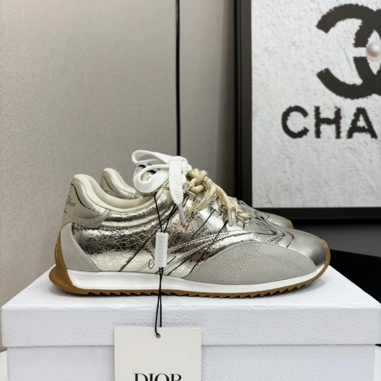 2025 Women Dior Silver Leather Running Shoes LY00300