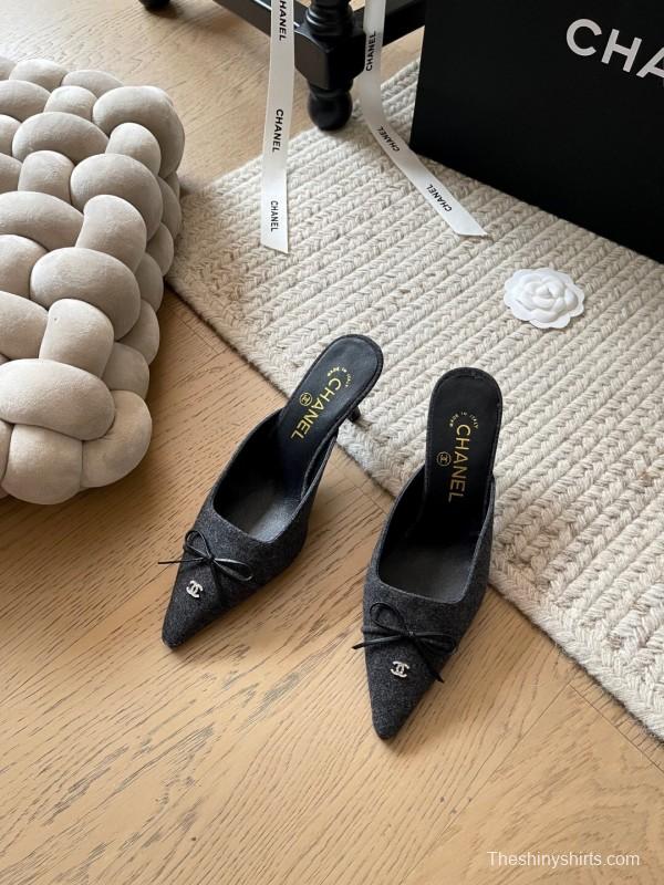 2025 Women Chanel Black Fabric Mules