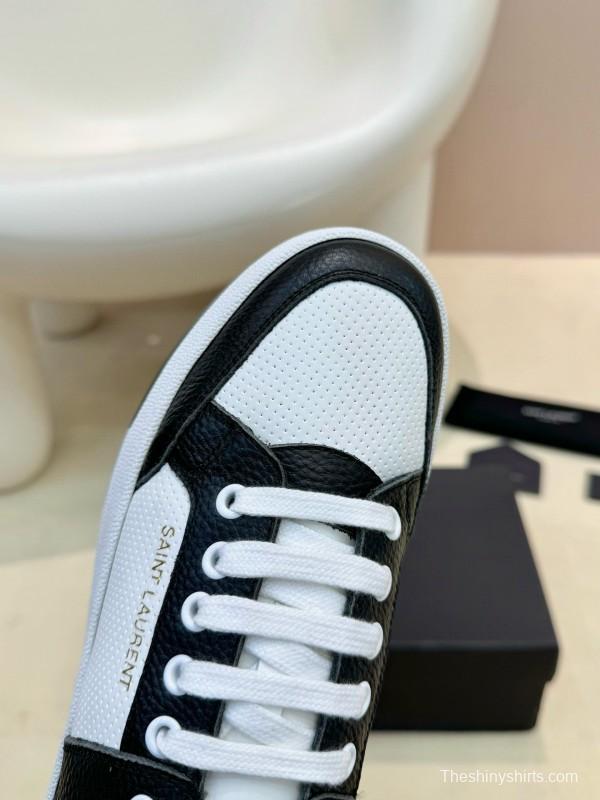 2024 Unisex Yves Saint Laurent Black White Silk Leather Sneakers MJ00350