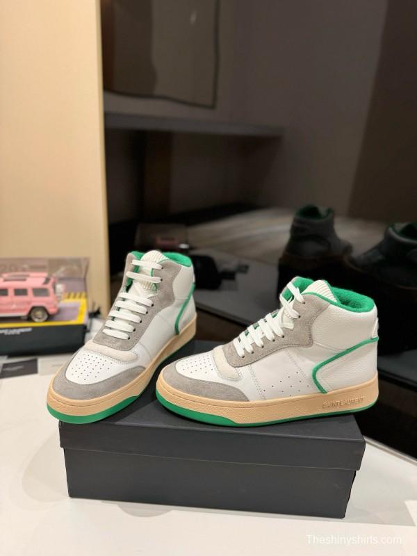 2024 Unisex Yves Saint Laurent White Grey Green Leather Suede Sneakers