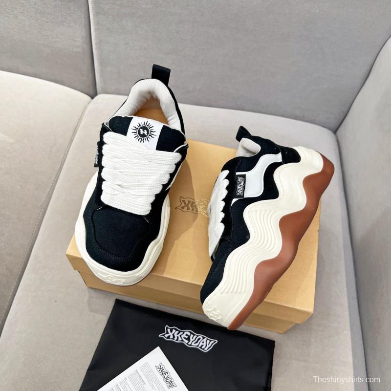 2025 Unisex HEYDAY Black White Canvas Suede Wave Pattern Sneakers KFY00260