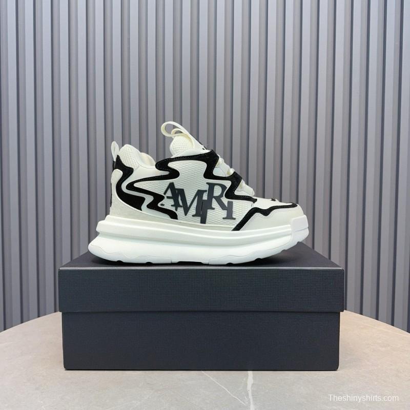 2024 Unisex Amiri White Black Mesh Leather Sneakers MJ00410