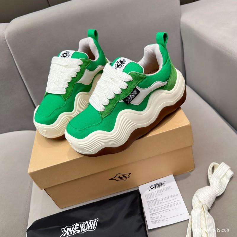 2025 Unisex HEYDAY Green White Canvas Leather Wave Sneakers KFY00260