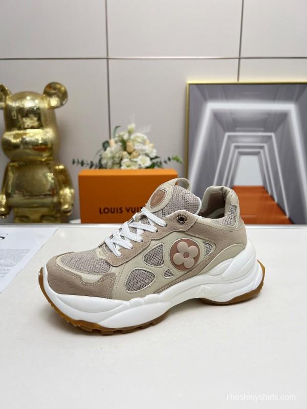 2025 Unisex Louis Vuitton Pink White Black Blue Apricot Leather Tech Fabric Sneakers Monogram Flower LY00340