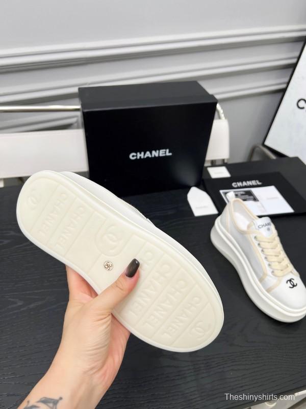 2025 Women Chanel White Canvas Sneakers LY00250