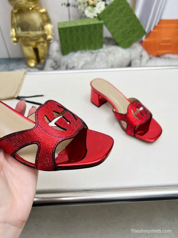 2025 Women Gucci Red Leather Slippers MJ00190
