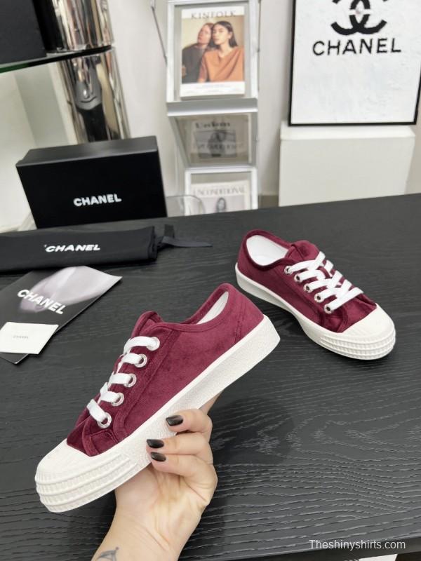 2025 Women Chanel Burgundy Canvas Sneakers LY00231