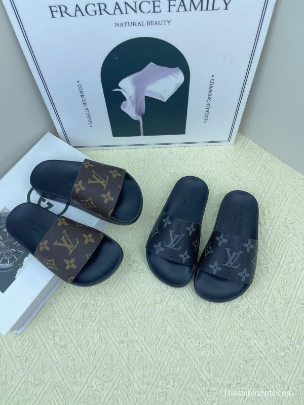 2025 Kids Louis Vuitton Brown Black Leather Slippers