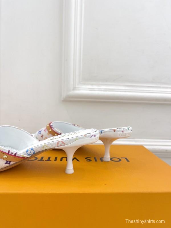 2025 Slippers Louis Vuitton White Multicolor Leather Slippers