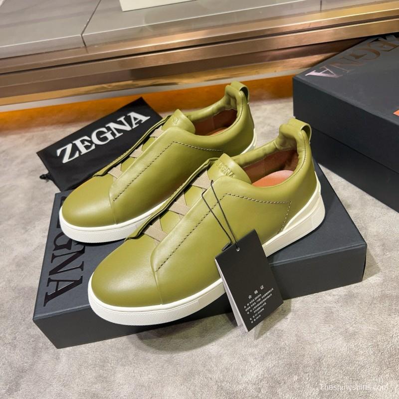 2024 Men Ermenegildo Zegna Olive Green Calfskin Sneakers