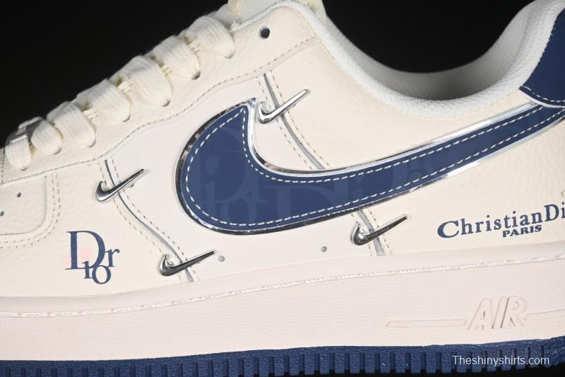 Nike Air Force 1 '07 Low Dior Collaboration Blue Four Small Silver Swoosh Casual Sneakers - XS2869-001