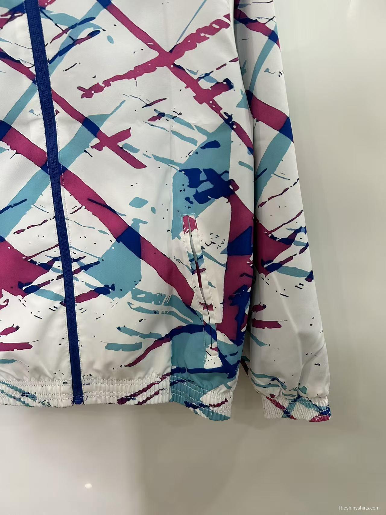 25/26 FC Barcelona White with Pink & Teal Splash Pattern Windbreaker