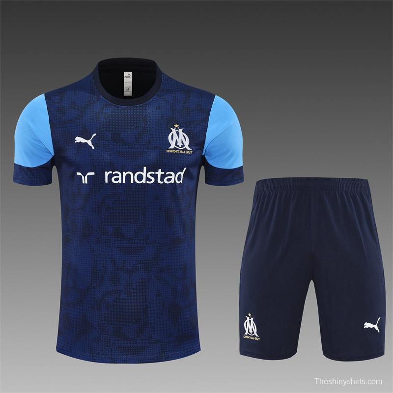 25/26 Olympique de Marseille Royal Blue Camouflage with XS Short Sleeve+Soccer Shorts