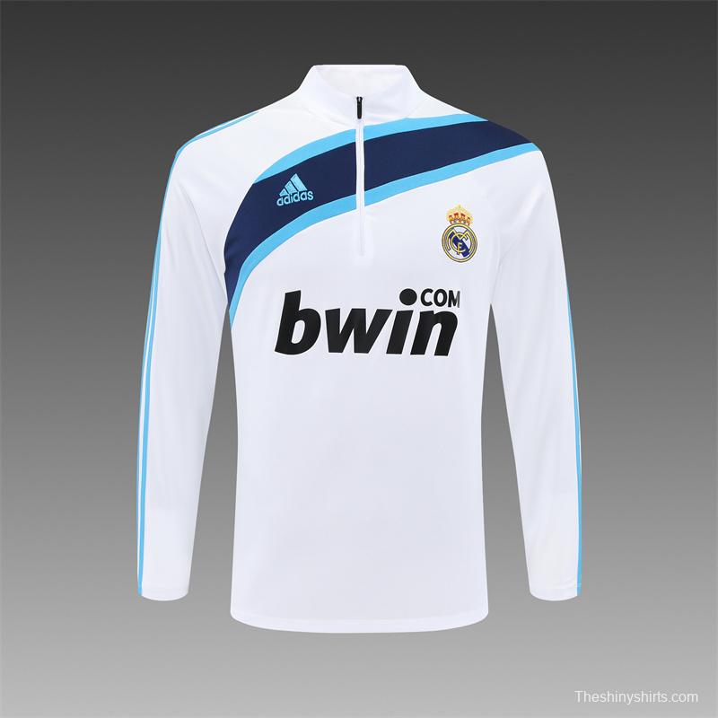Retro 09/10 Real Madrid White Half Zipper Jacket+Long Pants