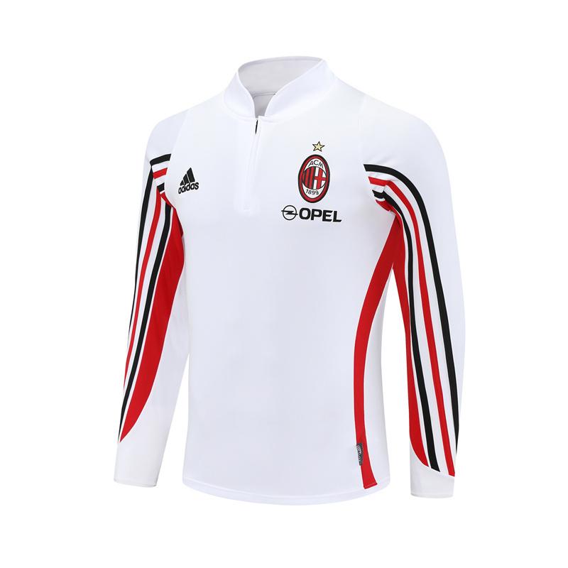 Retro 03/04 AC Milan White Half Zipper Jacket+Long Pants