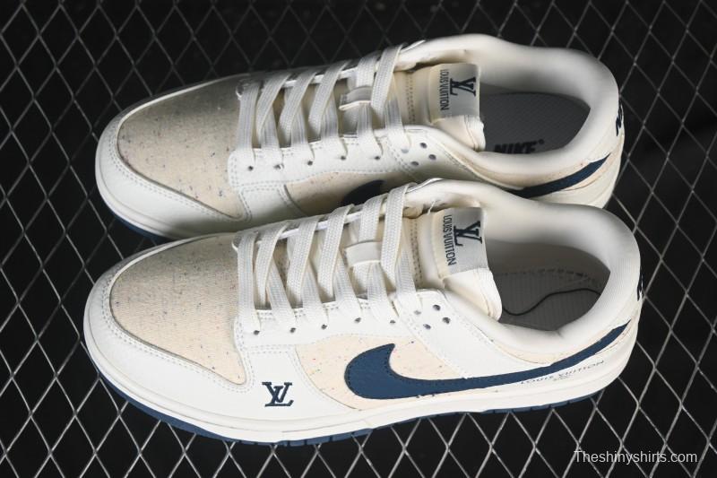 Nike SB Dunk Low LV Collaboration Beige Navy Woven Low-Top Casual Skate Shoes - SC0601-478