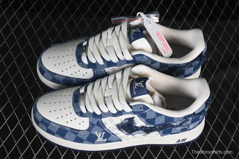 Nike Air Force 1 '07 Low Casual Sneakers in White Navy Blue - YF9511-816