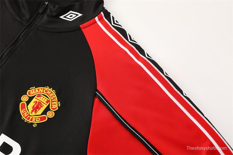 Retro 98/99 Manchester United Black Half Zipper Jacket+Long Pants