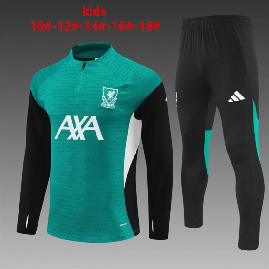 Player Version 25/26 Kids Liverpool Green AD on Both Sleeves Half Zipper Jacket+Long Pants