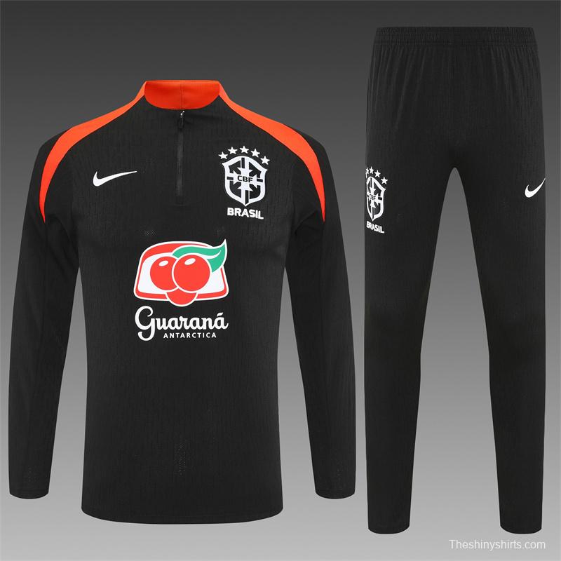 Player Version 25/26 Brazil Black Half Zipper Jacket+Long Pants